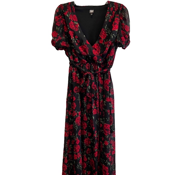 Disney Pixar Coco Rose Print Black/Red Maxi Dress W/Slit Size L - Picture 2 of 14